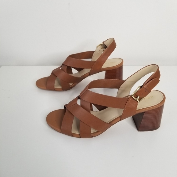 Cole Haan Block High (3-3.9 in) Heel Height Sandals for  Cole Haan Jamie Stacked Heels Strappy Sandals Brown Size 9B